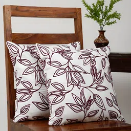 TARAN LIVING White & Purple 2 Pieces Cotton Embroidered Square Cushion Covers-image-24