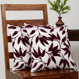 TARAN LIVING White & Maroon 2 Pieces Cotton Embroidered Square Cushion Covers-image-78