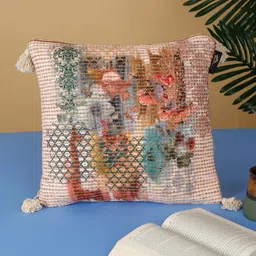 HOSTA HOMES Beige Green Floral Cotton Square Cushion Covers-image-65