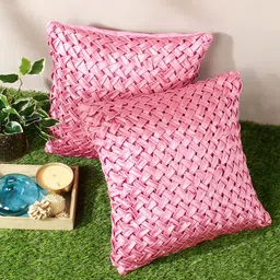 Aura Pink 2 Pieces Geometric Square Cushion Covers-4