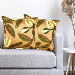 Vinayaka Fab Brown & Green 2 Pieces Geometric Embroidered Square Cushion Covers-picture-43