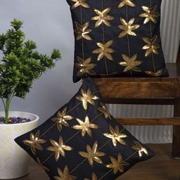 Alina decor Black & Gold-Toned Set of 2 Geometric Square Cushion Covers-17