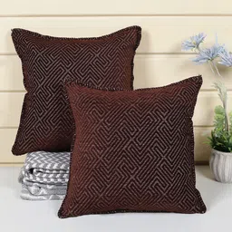 Saral Home Brown Set of 2 Geometric Square Cushion Covers image 1