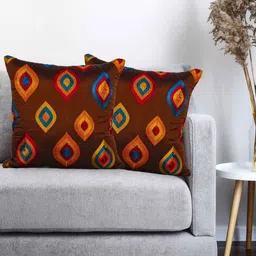 Vinayaka Fab Brown & Orange 2 Pieces Geometric Square Cushion Covers-picture-10