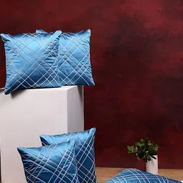 Stuff N' Fluff Blue & Gold toned 5 Pcs Geometric Square Cushion Covers-28