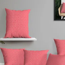 OASIS Red 5 pieces Geometric Cotton Square Cushion Covers-1