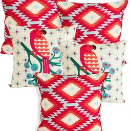 Chumbak Red & Cream-Coloured 5 Pieces Ethnic Motifs Square Cushion Covers-24