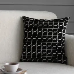 GM Black & Grey Set of Single Geometric Square Cushion Covers-11