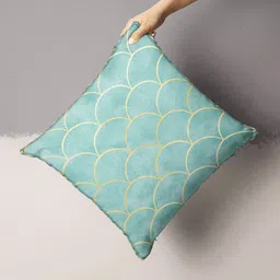 BIANCA Beige & Blue Geometric Square Cushion Covers-25