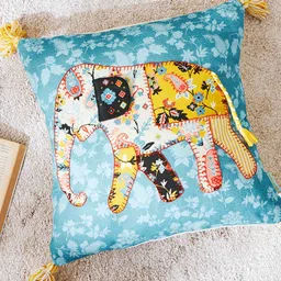Chumbak Teal & Yellow Quirky Cotton Square Cushion Cover-34
