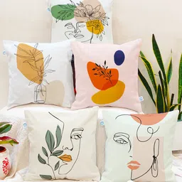 STITCHNEST Pink & White Set of 5 Quirky Square Cushion Covers-22