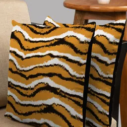 HOUZZCODE Orange & Black Set of 2 Geometric Square Cushion Covers-27