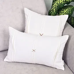 ANWYN White & Red 2 Pieces Pure Cotton Square Rectangle Cushion Covers-image-8