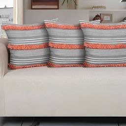 Ode & Cleo Off White & Grey 3 Pieces Striped Cotton Square Cushion Covers-picture-22