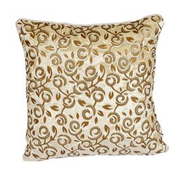 MFD HOME FURNISHING Beige & Gold-Toned Velvet Square Cushion Cover-image-27
