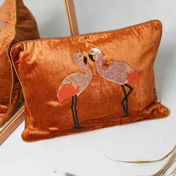 Folkstorys Rust Embroidered Velvet Square Cushion Cover-image-81