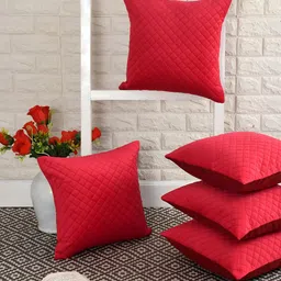 BIGGER FISH Red 5 Pieces Checked Velvet Square Cushion Covers-image-69