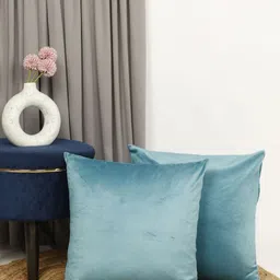 THE CONVERSION Turquoise Blue Set of 2 Velvet Square Cushion Covers-33