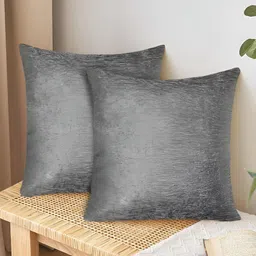 Tesmare Silver-Toned 2 Pcs Velvet Foil Print Self Design Square Cushion Covers-image-57
