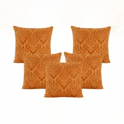 ZESTURE Beige 5 Pieces Self Design Velvet Square Cushion Covers-33