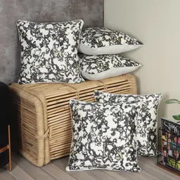 MFD HOME FURNISHING White & Black Set of 5 Velvet Square Cushion Covers-20