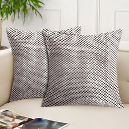 Tesmare Beige & Black 2 Pieces Geometric Velvet Square Cushion Covers-image-10