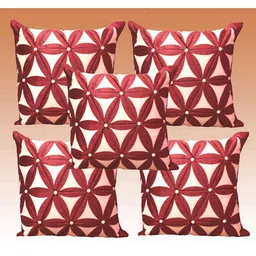 JDX Red & Beige Set of 5 Geometric Velvet Square Cushion Covers-13