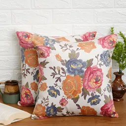 DREAM WEAVERZ White & Pink 2 Pcs Floral Velvet Square Cushion Covers-37