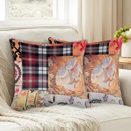 Tesmare Orange & Red 2 Pieces Boho Printed Velvet Square Cushion Covers-image-91