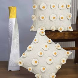 Mezposh Off White & Mustard Square Cotton Cushion Covers Set of 2-3