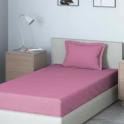 DDecor Pink Solid 150 TC Cotton 1 Single Bedsheet with 1 Pillow Covers-5
