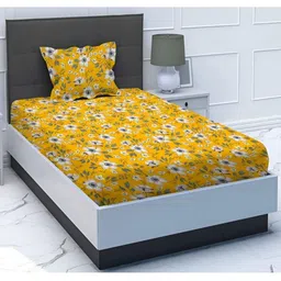 RRC Yellow Floral 144 TC Single Bedsheet with 1 Pillow Covers-image-26