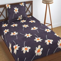 Aura Purple Floral 180 TC Single Bedsheet with 1 Pillow Covers-image-42
