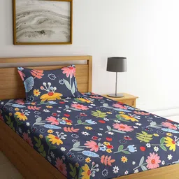 KLOTTHE Grey & Pink Floral 300 TC Single Bedsheet with 1 Pillow Covers-image-19