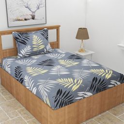 MORADO Grey & White Floral 210 TC Single Bedsheet with 1 Pillow Covers-picture-21