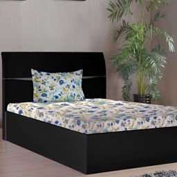 Stylista Off White Floral Printed Cotton 400 TC Fitted Single Bedsheet with 1 Pillow Cover-image-112