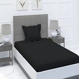 Bromwick Black Solid Cotton 210 TC Single Bedsheet with 1 Pillow Cover-picture-19