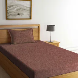 Arrabi Brown & Blue Striped 300 TC Flat Single Bedsheet With 1 Pillow Cover-image-68