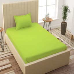 Bromwick Green Solid Cotton 210 TC Single Bedsheet with 1 Pillow Cover-image-98