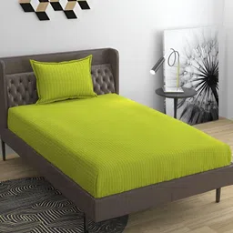 Bromwick Green Striped Cotton 210 TC Single Bedsheet With 1 Pillow Cover-7