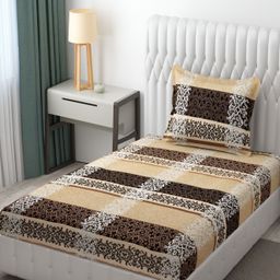 Bromwick Beige & White Ethnic Motifs Cotton 210 TC Single Bedsheet with 1 Pillow Cover-image-15