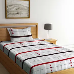 Arrabi Grey & Red Geometric 300 TC Single Bedsheet with 1 Pillow Covers-24