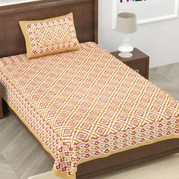 FABROLI Yellow& White Ethnic Motifs Cotton 240 TC Single Bedsheet with 1 Pillow Covers-18