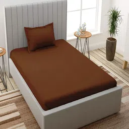 Bromwick Brown Cotton 210 TC Single Bedsheet with 1 Pillow Cover 110 GSM-picture-0