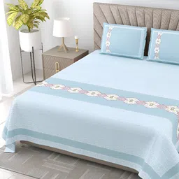 BED-SHEET.COM Blue & White Ethnic Motifs Cotton 240 TC  King Bedsheet With 2 Pillow Covers-image-38