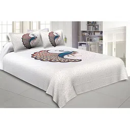 BED-SHEET.COM White & Blue Printed 180 TC Cotton King Bedsheet With 2 Pillow Covers-image-8