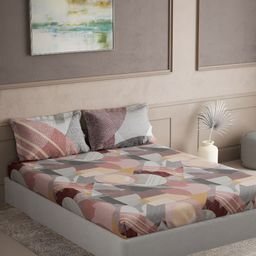 DDecor Red & Grey Cotton 144 TC King Bedsheet with 2 Pillow Covers-picture-45