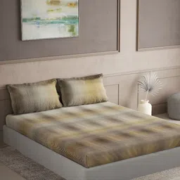 DDecor Yellow & Brown Printed Cotton 180 TC King Bedsheet with 2 Pillow Covers-6