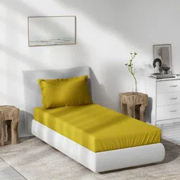 DDecor Gold-Toned Cotton 180 TC Single Bedsheet With Pillow Cover-17