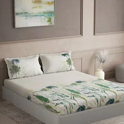 DDecor Green & Cream Floral Cotton 180 TC King Bedsheet with 2 Pillow Covers-12